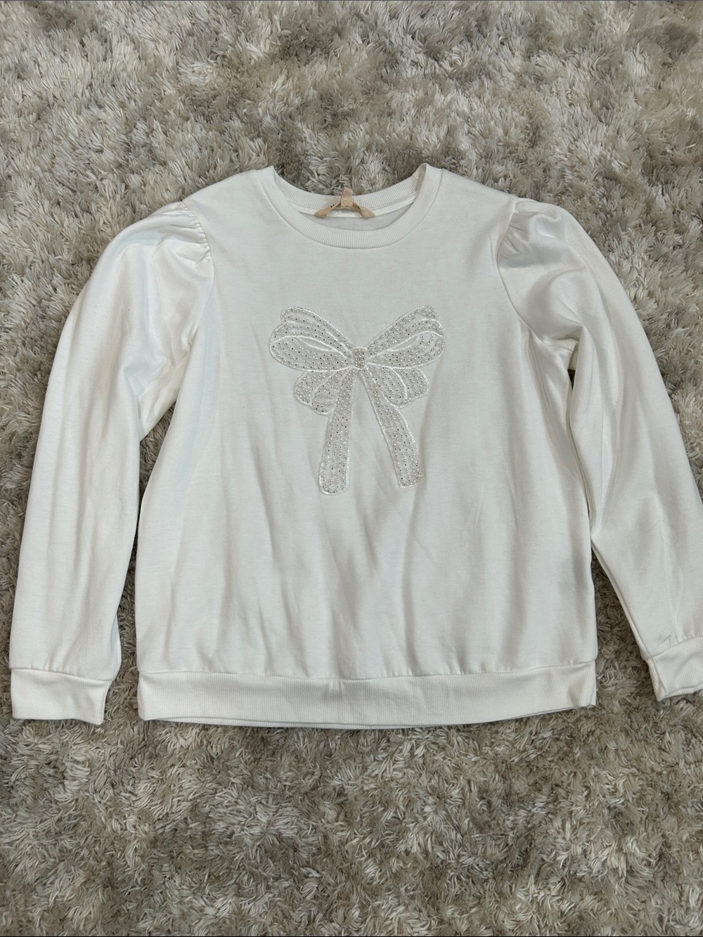 Women's White Bow-Applique Crewneck Sweater